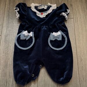 VTG 90s Navy Blue Velvet Kids One Piece